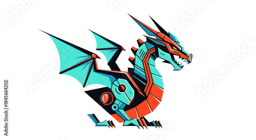 Stylized dragon illustration vector graphic on white background