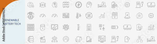 renewable battery tech charging storage minimal line vector set