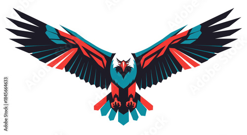 Stylized eagle graphic with spread wings in bold colors isolated on white