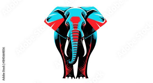 Stylized elephant illustration with geometric shapes and vivid colors