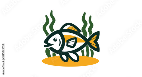 Stylized fish illustration with aquatic elements on white background