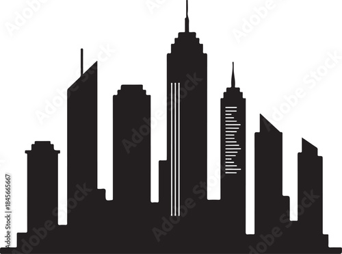 Skyline Silhouette of Modern City Buildings at Sunset