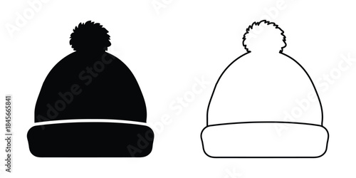 Winter hat silhouette vector, Winter hat icon, Bobble hat silhouette, winter beanie hat vector