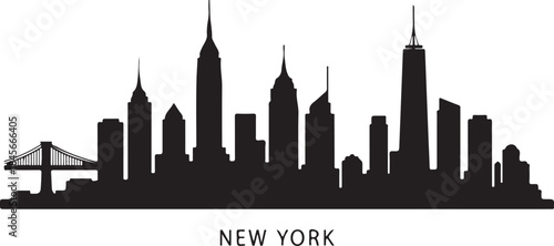 New York City Skyline Silhouette with Iconic Buildings
