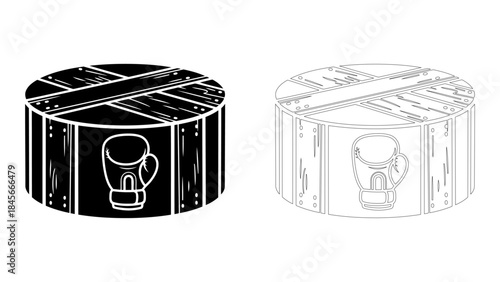 A boxing glove contained within a sturdy wooden barrel crate, symbolizing hidden strength