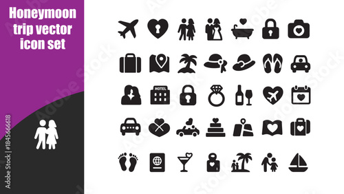 Honeymoon trip vector icon set