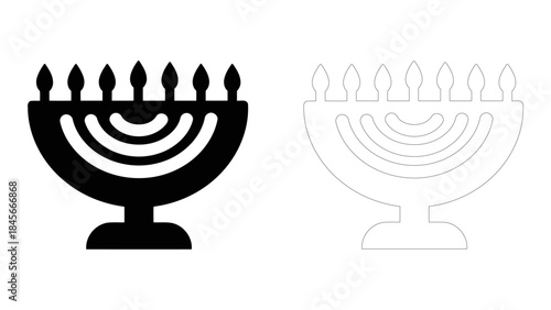 Elegant black silhouette icon of a menorah, a classic symbol of jewish tradition and celebration
