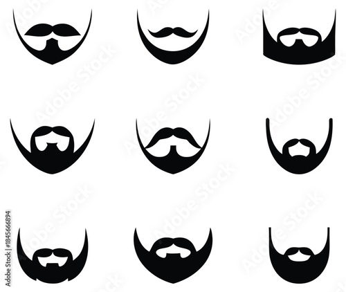 Different beard and mustache styles icons set