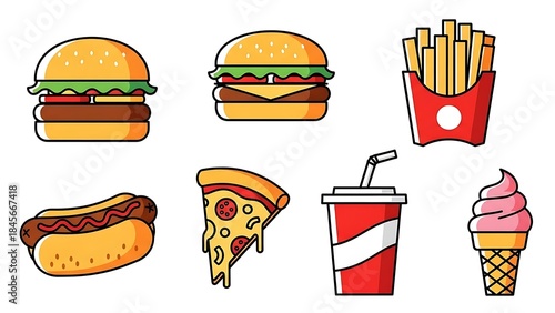 Colorful fast food icons for menu design