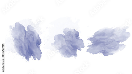 Set of watercolor circles brash soft purple on white background. Color splashing hand drawn transparent vector background. water color texture for cards, Brushstrokes and splashes.