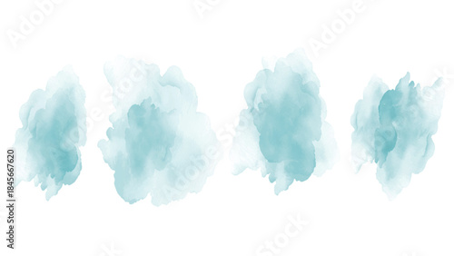 Set of watercolor circles brash sky blue on white background. Color splashing hand drawn transparent vector background. water color texture for cards, Brushstrokes and splashes.