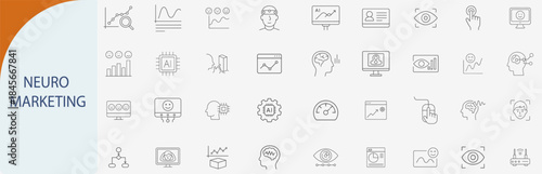 neuro marketing customer analysis brain minimal line vector set