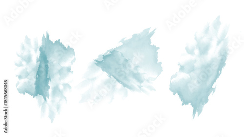 Set of watercolor circles brash sky blue on white background. Color splashing hand drawn transparent vector background. water color texture for cards, Brushstrokes and splashes.