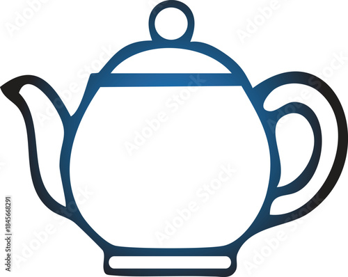 A stylized outline of a blue gradient teapot with a curved handle and a rounded lid on transparent background