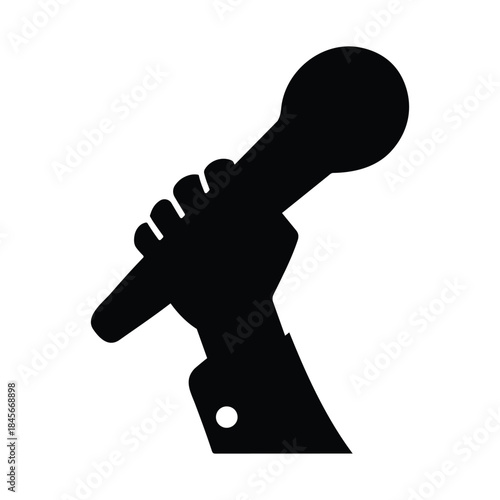 Handheld microphone silhouette icon in black color with transparent background. Audio recording and music microphone symbol suitable for podcast, concert, media and logo design.