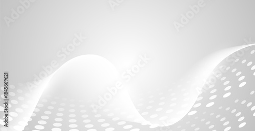 Modern White Wave Line Background with Halftone. Technology Banner. Vector Illustration. Abstract Business Wallpaper
