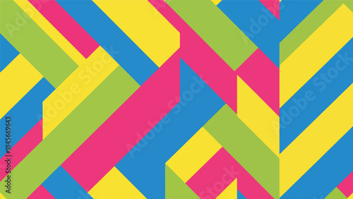 Dynamic geometric vector wallpaper with diagonal shapes and rhythmic repetition, modern flat design style, bold solid colors, clean abstract background