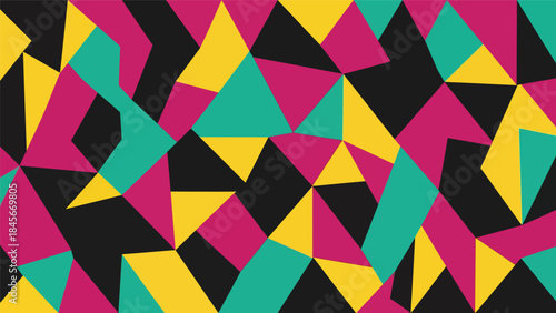 Dynamic geometric vector wallpaper with diagonal shapes and rhythmic repetition, modern flat design style, bold solid colors, clean abstract background