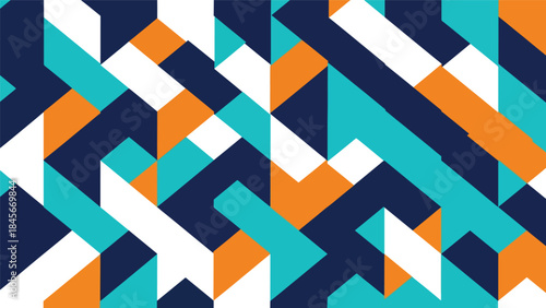 Dynamic geometric vector wallpaper with diagonal shapes and rhythmic repetition, modern flat design style, bold solid colors, clean abstract background