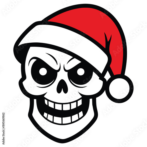 Funny skull with santa hat vector quirky holiday cartoon illustration