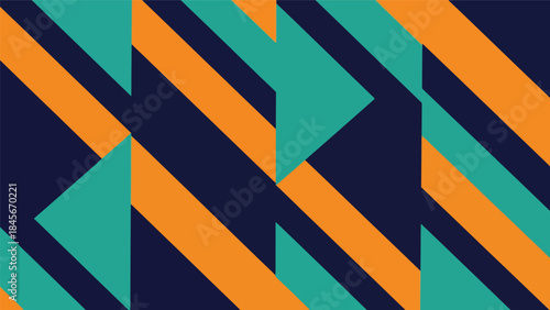 Dynamic geometric vector wallpaper with diagonal shapes and rhythmic repetition, modern flat design style, bold solid colors, clean abstract background