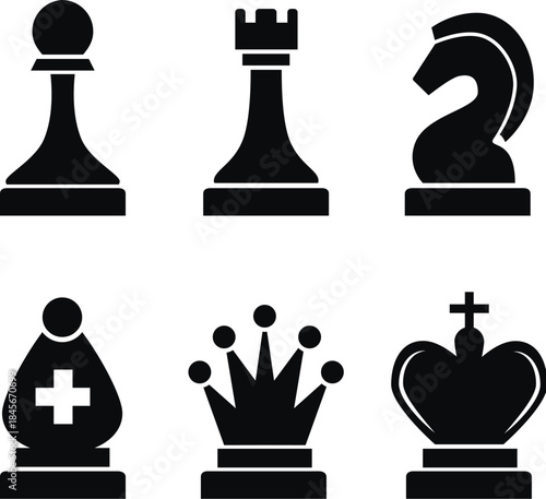 Black Simple Chess Icons on White Set
