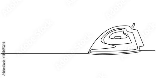 Retro iron in one continuous line single line art style vector illustration. Editable stroke. electric steamer ironing vector 