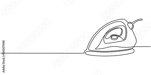Retro iron in one continuous line single line art style vector illustration. Editable stroke. electric steamer ironing vector 
