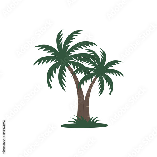 Coconut and palm trees clip art icon with green tropical leaves
