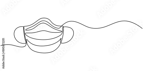 Continuous one line drawing of Medical face mask vector illustration. Editable outline