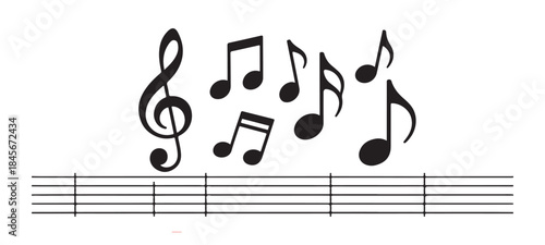 set of black outline headphones on isolated white background for sound accessories