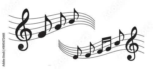 black silhouette of musical notes on stave modern simple sound and melody symbols set