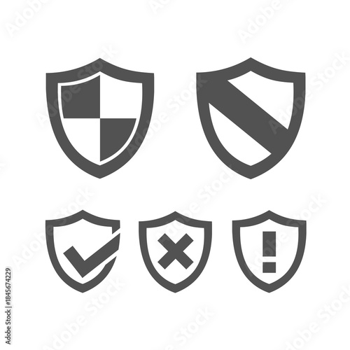Protection Shield Icons on White Background