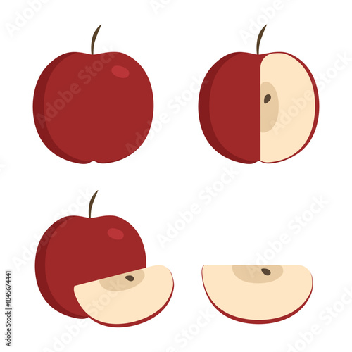 Red Apple Icons Set in Flat Design