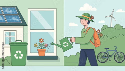 Sustainable lifestyle choices fostering a greener planet with eco-friendly home and outdoor practices