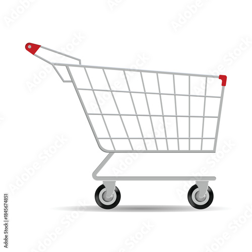 Shopping trolley in flat style. Grocery shopping cart on white background