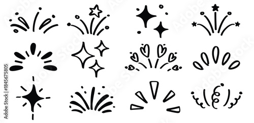 Set of hand drawn glitter spark theme Isolated Vector