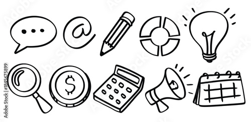 Set of hand drawn Business money theme Isolated Vector