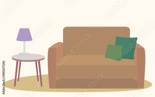 Sofa with a table. Vector illustration, flat design.