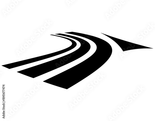 Dynamic Perspective Highway or Road Icon. Abstract Black Curve Lines Logo for Fast Delivery, Transport, Technology, or Speed Concept.