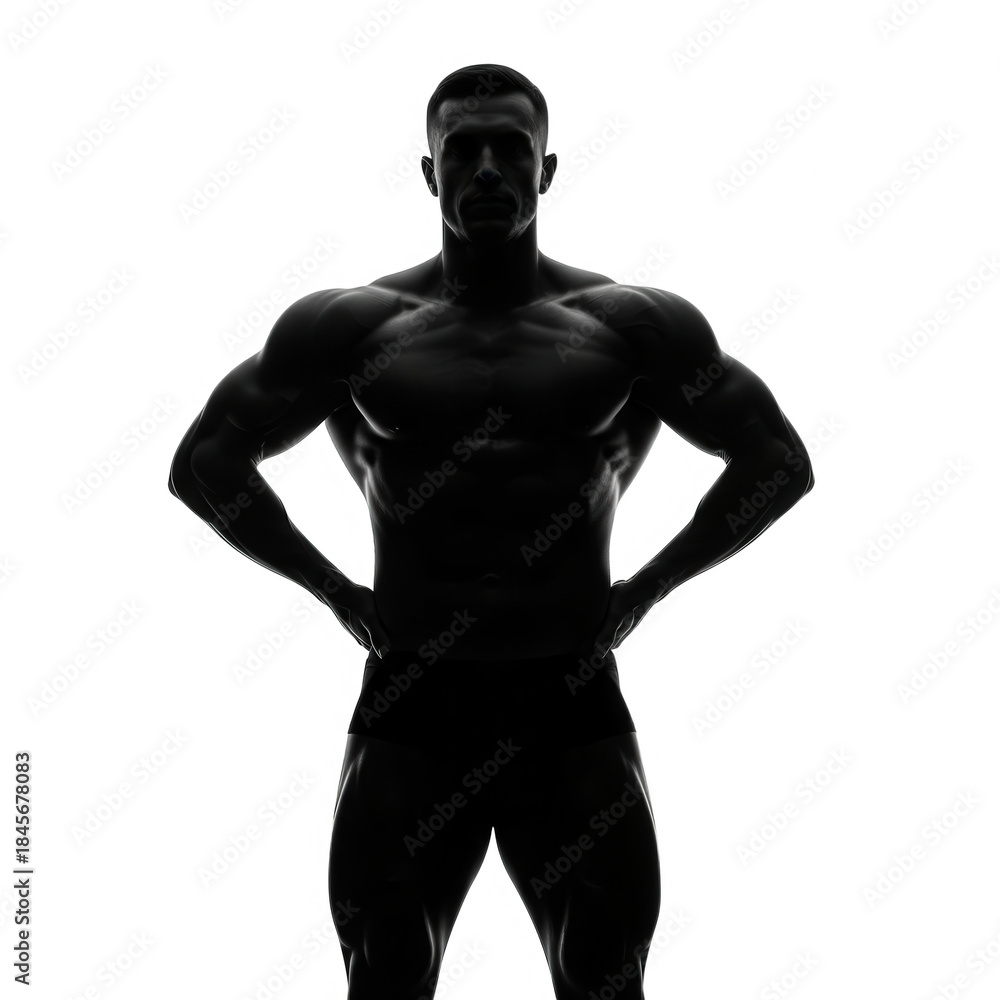 Fototapeta premium Silhouette of a muscular man standing confidently isolated on transparent background