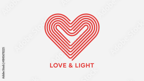 Abstract heart logo formed using zig zag lines in red with love and light text on white background