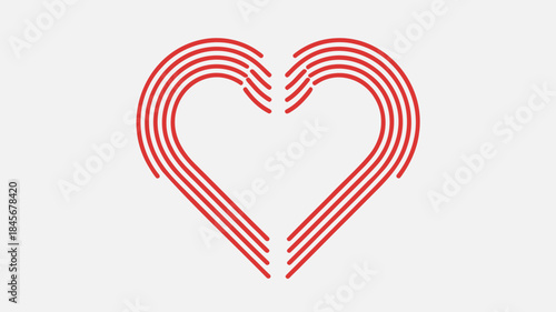 Red heart outline with multiple curved lines on white background, symbolizing love and affection in a modern, artistic style