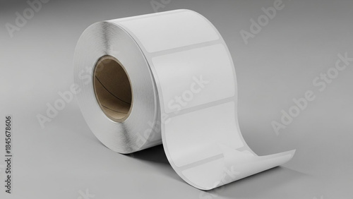 Roll of blank white adhesive labels on cardboard core