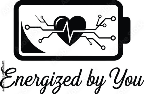Energized by you: a symbolic representation of love and technology powering life's vital rhythm t-shirt design
