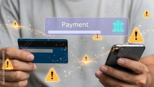 Online payment failure warning with credit card and smartphone security alert