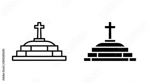 Two black and white tombstone icons with crosses on top, simple line art style