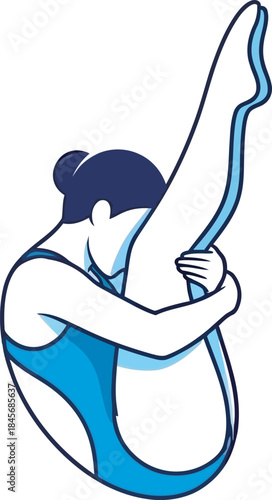 Dynamic vector illustration of a female diver performing a tuck or pike position mid-air. Perfect for swimming, diving, and synchronized swim graphics, sports branding, and fitness projects.