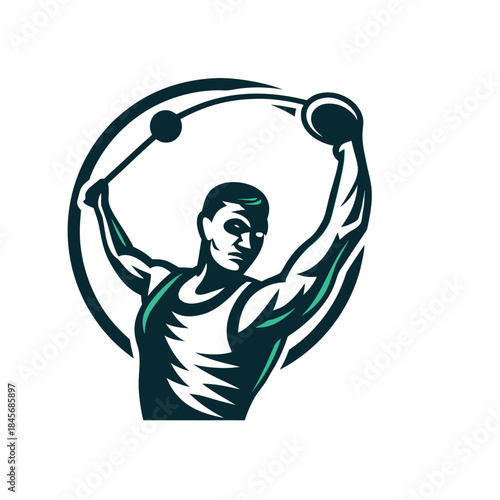 Dynamic Male Athlete Discus Thrower Vector Logo Illustration