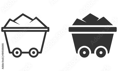Vector illustration of mining carts filled with minerals in a simple modern design in black and white